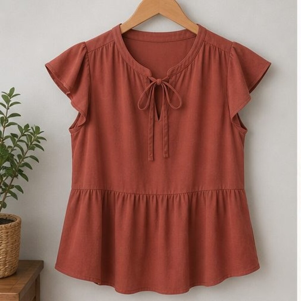 Rust Puff Sleeve Top